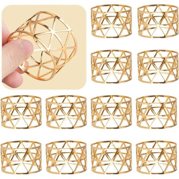 12PCS – Napkin Rings, Gold Napkin Rings Set of 12, Holiday Napkin Holders - Picture 1 of 8